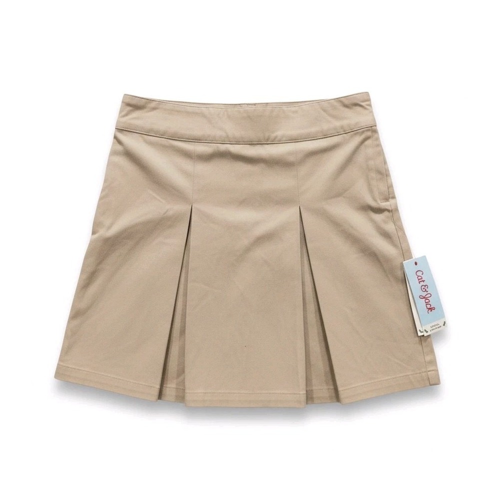 Cat & Jack Girls Pleated Beige Skirt /skort uniform Size 10 Cotton Blend
